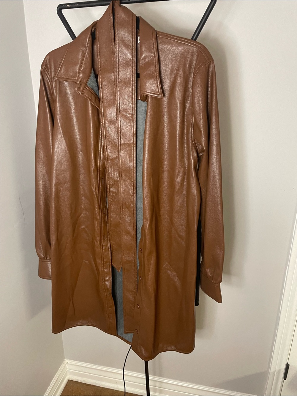 Wilfred Brown Faux Leather Long Jacket
